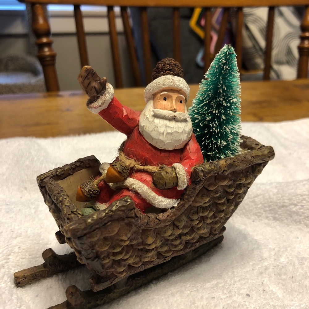Santa in Sleigh with Christmas Tree Figurine